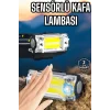 Beyaz Led Işık Sensörlü Kafa Lambası Lityum Batarya Led El Fenerli Şarjlı