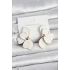 Beyaz Mineli Lotus Model Pirinç Kadın Küpe