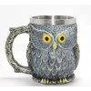 Bilge Baykuş Figürlü 3D Kabartmalı Paslanmaz Çelik Kupa Bardak