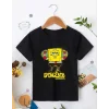 Bisiklet Yaka Kısa Kol Çocuk Baskılı T-Shirt - Siyah