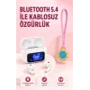 Bluetooth 5.4 Kablosuz Kulaklık Pembe Askılı Analog Charm Saat İkili Set