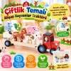 Çiftlik Temalı Ahşap Hayvanlar Traktörü