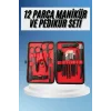 Deri Çantalı Siyah Paslanmaz Çelik 17 Parça Manikür Pedikür Seti