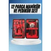 Deri Çantalı Siyah Paslanmaz Çelik 17 Parça Manikür Pedikür Seti