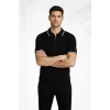 Erkek Triko Tişört Fermuarlı Polo Yaka Yazlık Kısa Kol T-Shirt 2’li Set Haki-Siyah