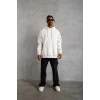Erkek 3 İplik Pamuklu Kapüşonlu Cepli Düz Oversize Hoodie Sweatshirt - Beyaz