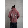 Erkek 3 İplik Pamuklu Kapüşonlu Baskılı Cepli Sweatshirt Hoodie - Gül Kurusu