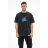 Erkek Asit Yıkamalı Oversize Tişört Bisiklet Yaka Kısa Kol T-shirt - Siyah