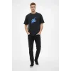 Erkek Asit Yıkamalı Oversize Tişört Bisiklet Yaka Kısa Kol T-shirt - Siyah