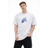 Erkek Asit Yıkamalı Oversize Tişört Future Worlds Baskılı Bisiklet Yaka Kısa Kollu Streetwear %100 Pamuk Street Style T-Shirt - Beyaz