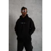 Erkek 3 İplik Pamuklu Kapüşonlu Baskılı Cepli Oversize Sweatshirt Hoodie - Siyah