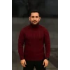 Erkek Tam Boğazlı Balıkçı Yaka Triko Kazak Kalın Fitilli - Bordo