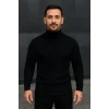Erkek Tam Boğazlı Balıkçı Yaka Triko Kazak Kalın Fitilli - Siyah