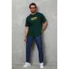 Erkek Kısa Kol Yazlık Tişört Bisiklet Yaka Baskılı Oversize T-Shirt - Yeşil