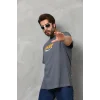 Erkek Kısa Kol Yazlık Tişört Bisiklet Yaka Baskılı Oversize T-Shirt - Füme