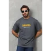 Erkek Kısa Kol Yazlık Tişört Bisiklet Yaka Baskılı Oversize T-Shirt - Füme