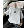 Erkek Kısa Kol Yazlık Tişört Bisiklet Yaka Baskılı Oversize T-Shirt - Beyaz