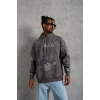 Erkek 3 İplik Pamuklu Kapüşonlu Kanguru Cepli Sweatshirt Hoodie -  Gri