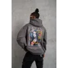 Erkek 3 İplik Pamuklu Kapüşonlu Baskılı Cepli Oversize Sweatshirt Hoodie - Gri
