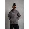 Erkek 3 İplik Pamuklu Kapüşonlu Baskılı Cepli Oversize Sweatshirt Hoodie - Gri
