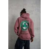 Erkek 3 İplik Pamuklu Kapüşonlu Baskılı Cepli Sweatshirt Hoodie - Gül Kurusu