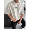Erkek Ön ve Arka Baskılı T-Shirt Kısa Kol Bisiklet Yaka Regular Fit Tişört - Beyaz