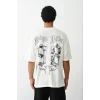 Erkek Kısa Kol Yazlık Tişört Bisiklet Yaka Baskılı Oversize T-Shirt - Beyaz
