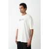 Erkek Kısa Kol Yazlık Tişört Bisiklet Yaka Baskılı Oversize T-Shirt -  Beyaz