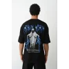 Erkek Baskılı Oversize  Kısa kol T-Shirt - Siyah