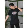 Erkek Baskılı T-Shirt Kısa Kol Bisiklet Yaka Regular Fit Rahat Kalıp Günlük Tişört - Siyah