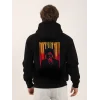 Erkek 3 İplik Pamuklu Kapüşonlu Baskılı Cepli Oversize Sweatshirt Hoodie - Siyah