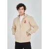 Erkek 3 İplik Pamuklu Kapüşonlu Tam Fermuarlı Cepli Hoodie Sweatshirt - Bej