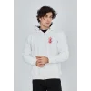 Erkek 3 İplik Pamuklu Kapüşonlu Tam Fermuarlı Cepli Hoodie Sweatshirt - Beyaz
