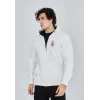 Erkek 3 İplik Pamuklu Kapüşonlu Tam Fermuarlı Cepli Hoodie Sweatshirt - Beyaz