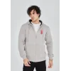 Erkek 3 İplik Pamuklu Kapüşonlu Tam Fermuarlı Cepli Hoodie Sweatshirt - Boyalı Gri