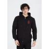 Erkek 3 İplik Pamuklu Kapüşonlu Tam Fermuarlı Cepli Hoodie Sweatshirt - Siyah
