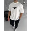 Erkek Kısa Kol Yazlık Tişört Bisiklet Yaka Baskılı Oversize T-Shirt - Beyaz