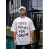 Erkek Kısa Kol Yazlık Tişört Bisiklet Yaka Baskılı Oversize T-Shirt - Beyaz