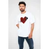 Erkek Kısa Kol Tişört Bisiklet Yaka KALP Baskılı Oversize T-Shirt - Beyaz