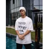 Erkek Kısa Kol Yazlık Tişört Bisiklet Yaka Baskılı Oversize T-Shirt - Beyaz