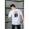 Erkek Kısa Kol Yazlık Tişört Bisiklet Yaka Baskılı Oversize T-Shirt - Beyaz