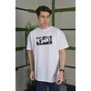 Erkek Kısa Kol Yazlık Tişört Bisiklet Yaka Baskılı Oversize T-Shirt - Beyaz