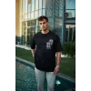Erkek Kısa Kol Yazlık Tişört Bisiklet Yaka Baskılı Oversize T-Shirt - Siyah