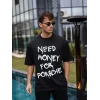 Erkek Tişört Bisiklet Yaka Baskılı Kısa kol Oversize T-Shirt - Siyah