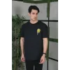 Erkek Kısa Kol Yazlık Tişört Bisiklet Yaka Baskılı Oversize T-Shirt - Siyah