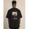 Erkek Kısa Kol Yazlık Tişört Bisiklet Yaka Baskılı Oversize T-Shirt - Siyah