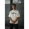 Erkek Kısa Kol Yazlık Tişört Bisiklet Yaka Baskılı Oversize T-Shirt - Beyaz