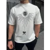 Erkek Kısa Kol Tişört Bisiklet Yaka GÜL Baskılı Oversize T-Shirt - Beyaz