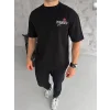 Erkek Kısa Kol Yazlık Tişört Bisiklet Yaka Baskılı Oversize T-Shirt - Siyah