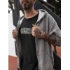 Erkek Kısa Kol Yazlık Tişört Bisiklet Yaka Baskılı Oversize T-Shirt - Siyah
